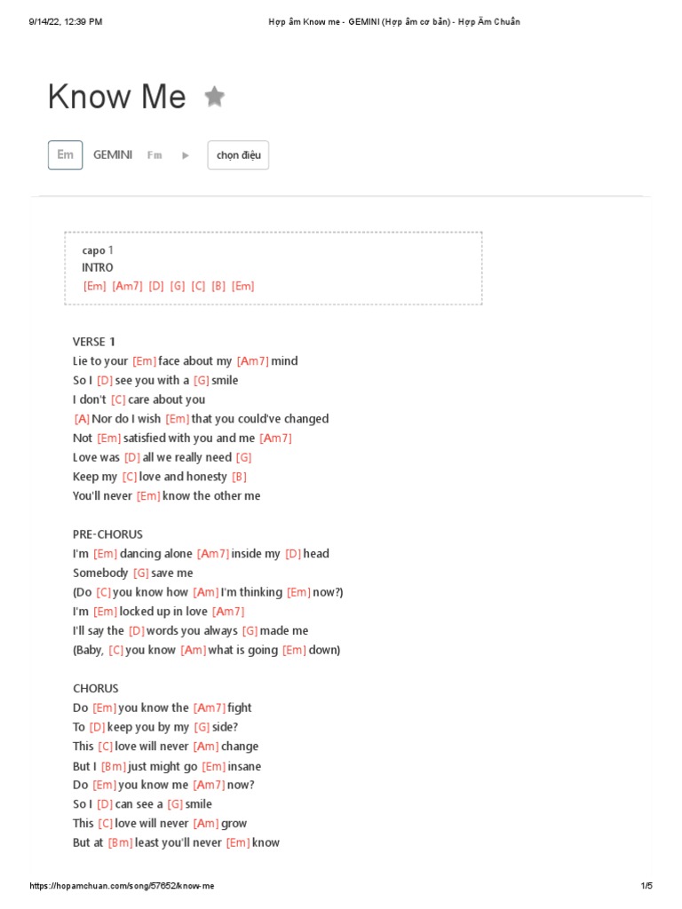 Hợp Âm Know Me - GEMINI (Hợp Âm Cơ Bản) - Hợp Âm Chuẩn | PDF | Song ...