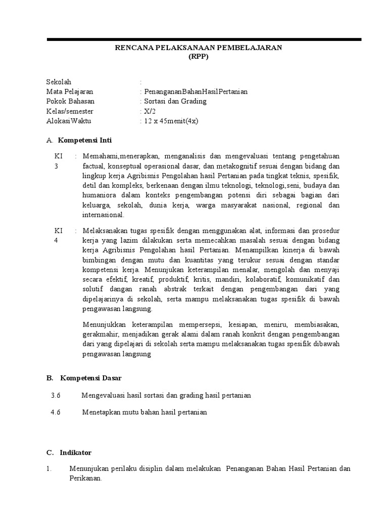 RPP Sortasi dan Grading Hasil Pertanian | PDF