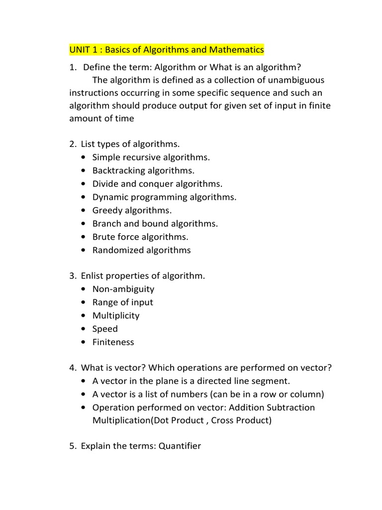 ADA Viva Questions Unit 1 and 2 PDF Time Complexity Matrix