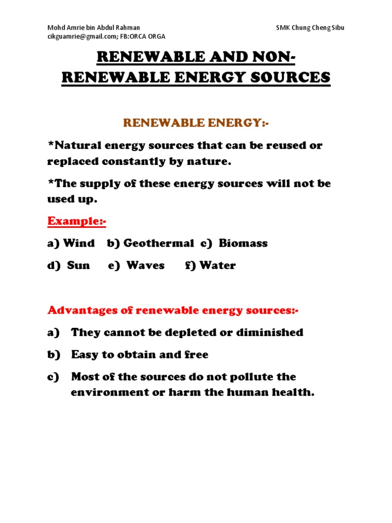 Renewable and Non Renewable Energy | PDF