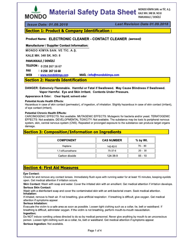 Msds Contact Cleaner PDF