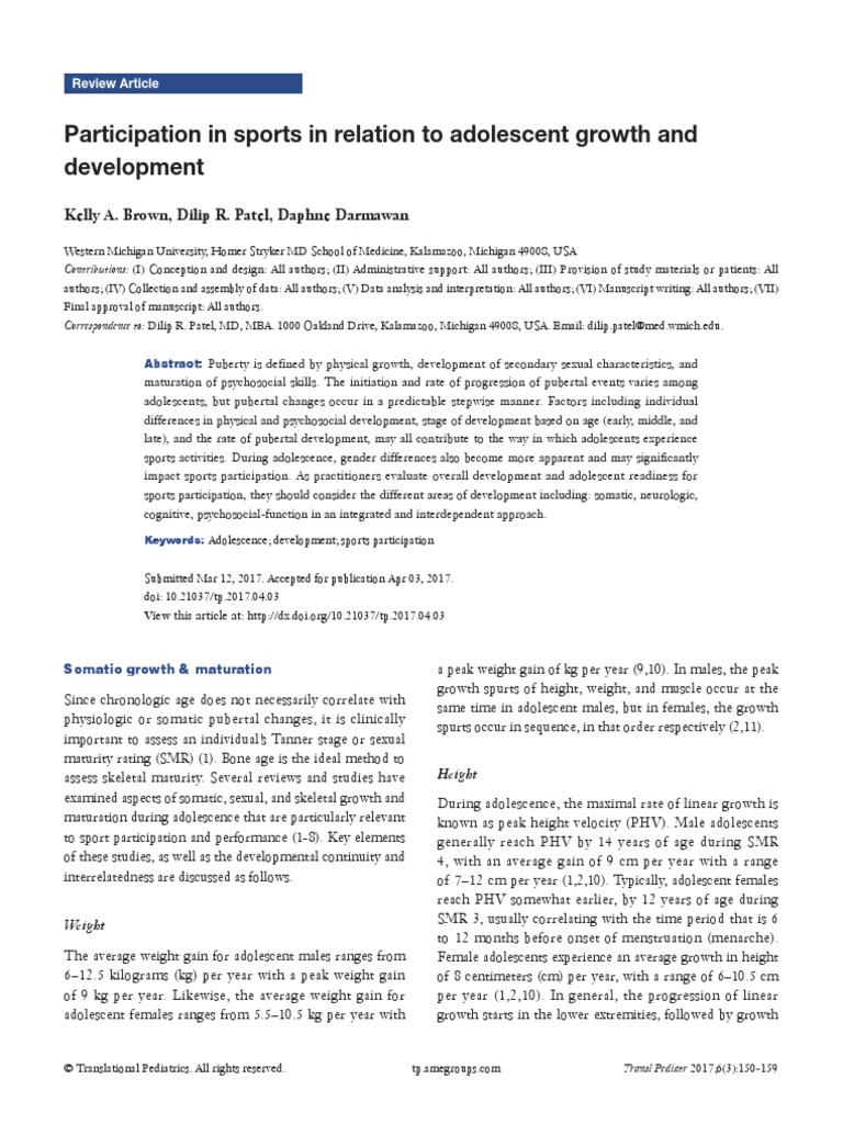 Participation in Sports in Relation To Adolescent Growth and ...