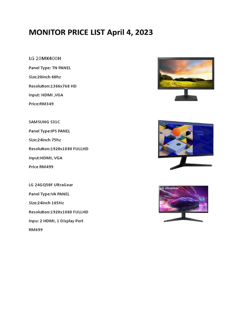 MONITOR PRICE LIST April 4 PDF