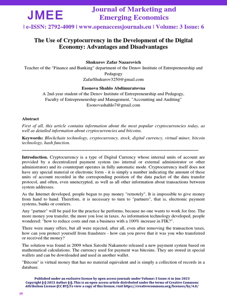 The Use of Cryptocurrency in The Development of The Digital Economy