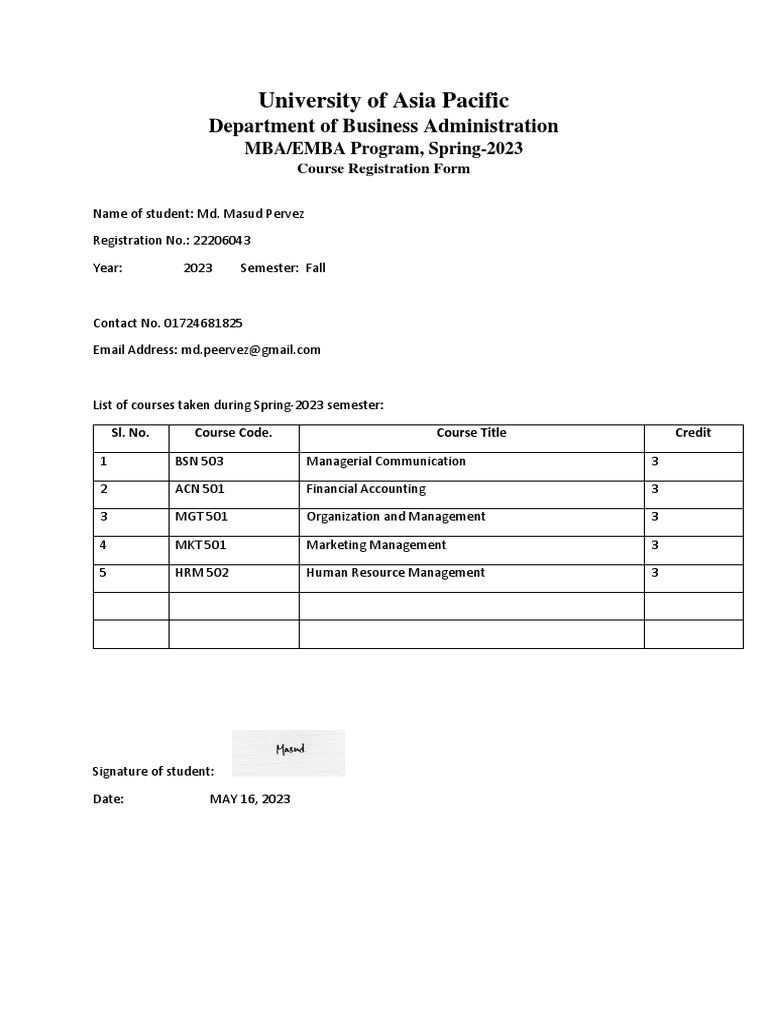 Course Registration Form | PDF