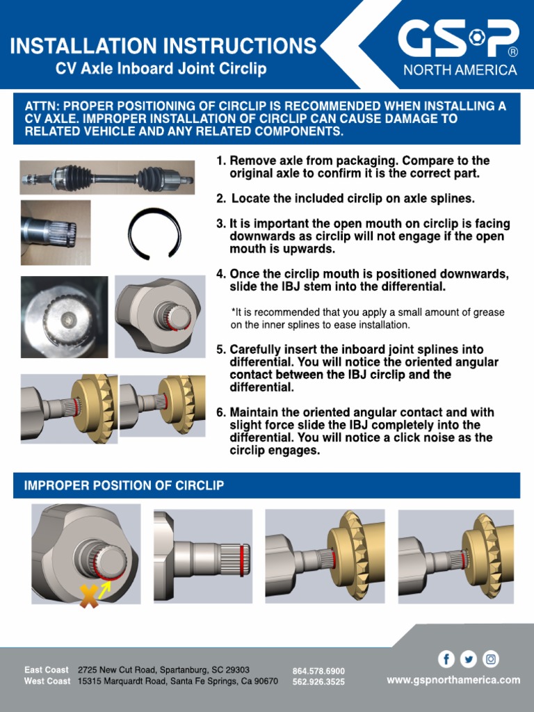 Installation Instructions CV Axle Inboard Joint PDF