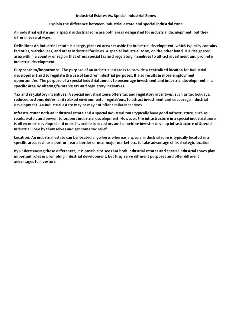 Industrial Estates Vs Special Industrial Zones PDF