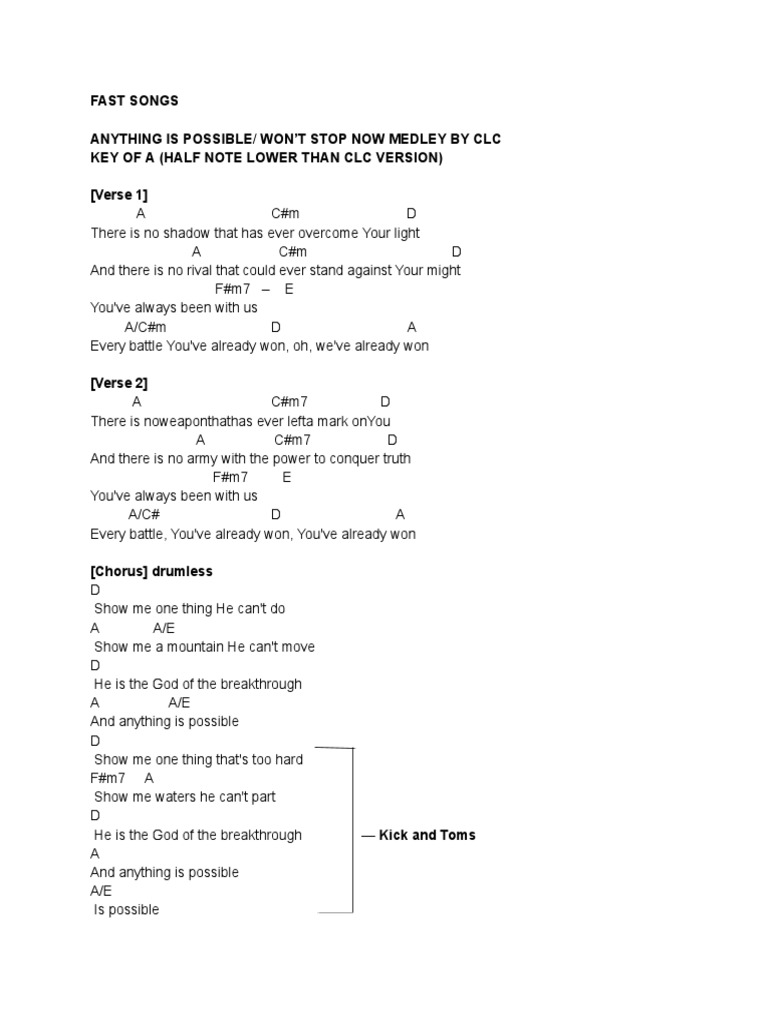 Anything is possible won t stop medley chords by clc pdf song