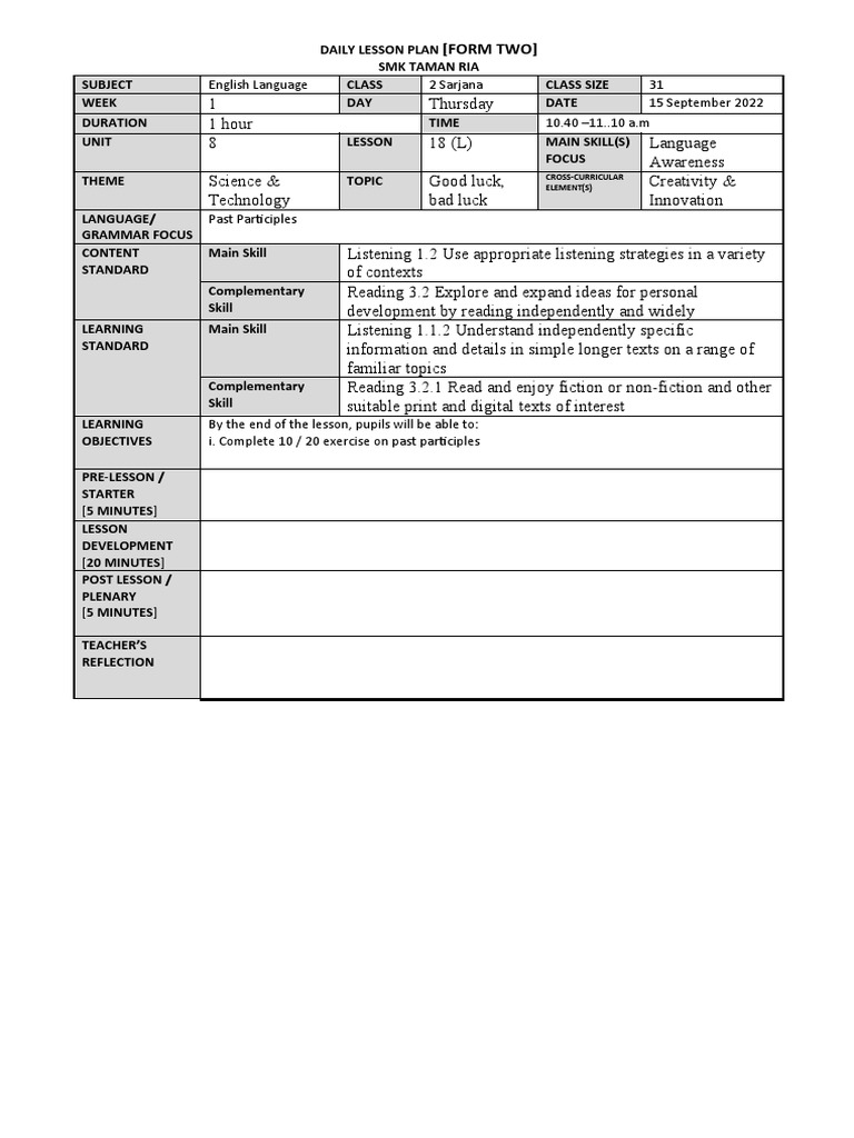 Contoh Lesson Plan | PDF