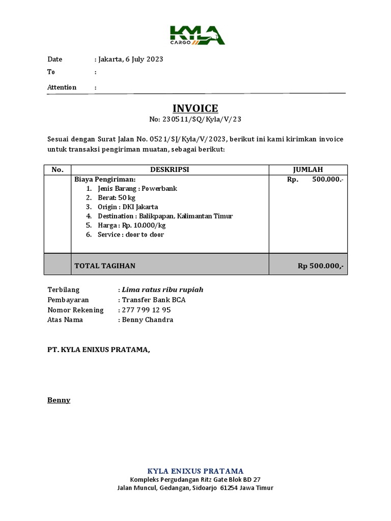 Invoice Pengiriman Powerbank Benny Chandra | PDF