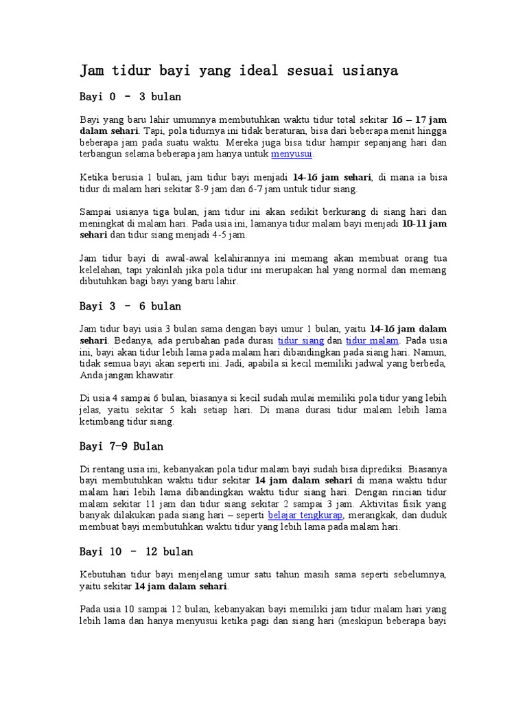 Jam Tidur Bayi Yang Ideal Sesuai Usianya PDF