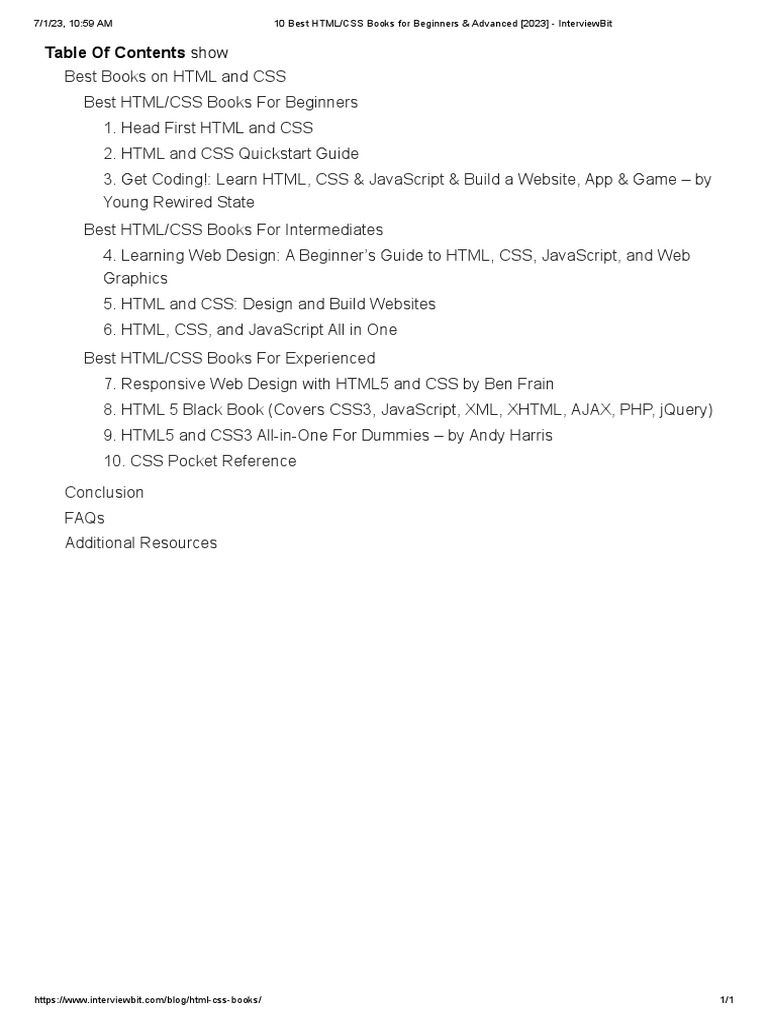 10 Best HTML CSS Books For Beginners & Advanced (2023) InterviewBit