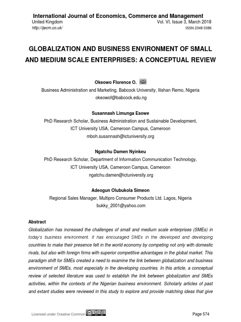 Globalization and Business Environment of Small | PDF | Social Science