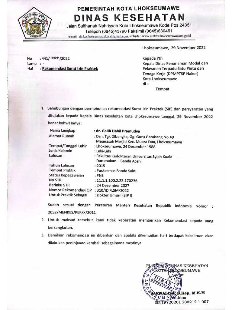 Surat Rekom Dinkes | PDF