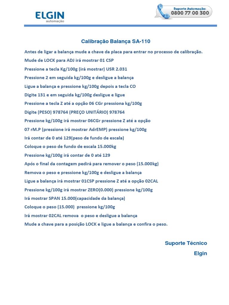 Elgin Calibração SA110 | PDF