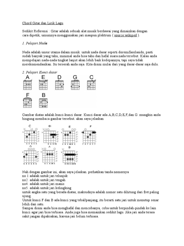 Chord dan Lirik Lagu Gitar Dasar | PDF