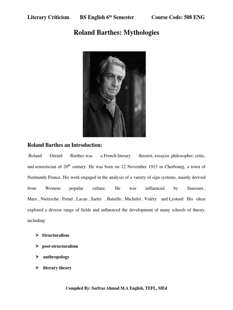 Roland Barthes Mythologies PDF
