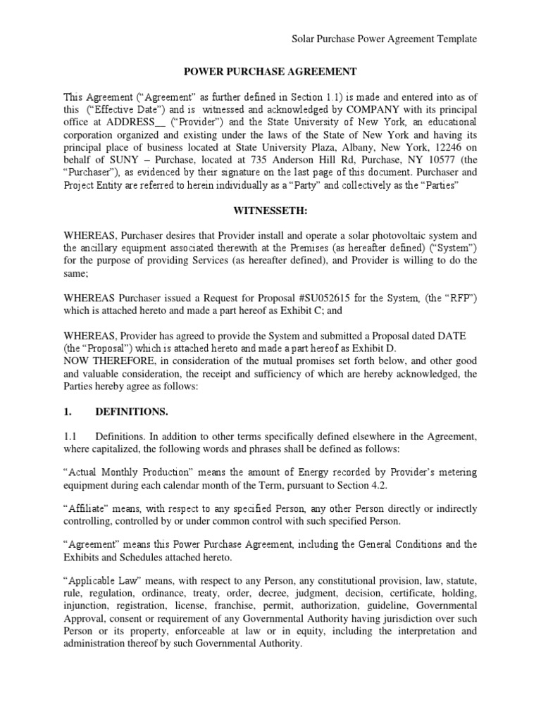 RFP Su 060815 Addendum 4 Ppa Template | PDF