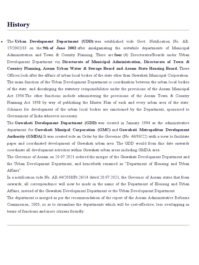 History Country Planning, Assam Urban Water & Sewage Board and Assam