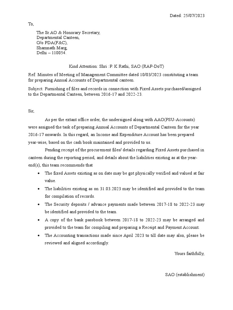 Canteen Accounts Letter PDF