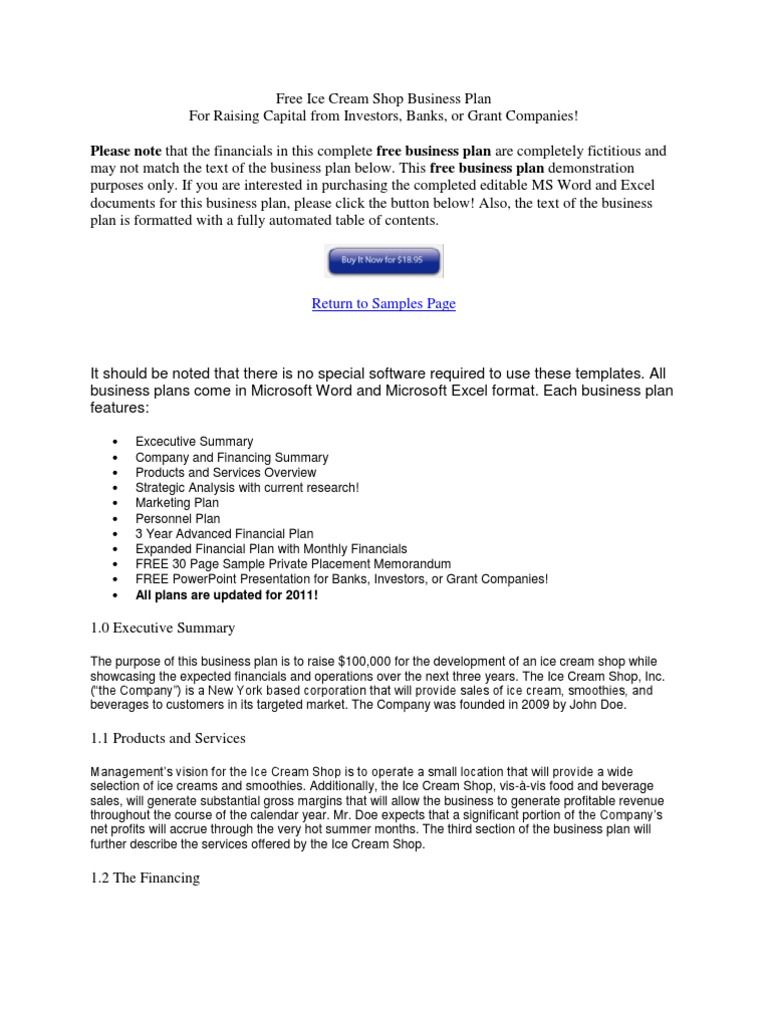 Ice Cream Shop Business Plan Overview | PDF | Business Plan | Retail