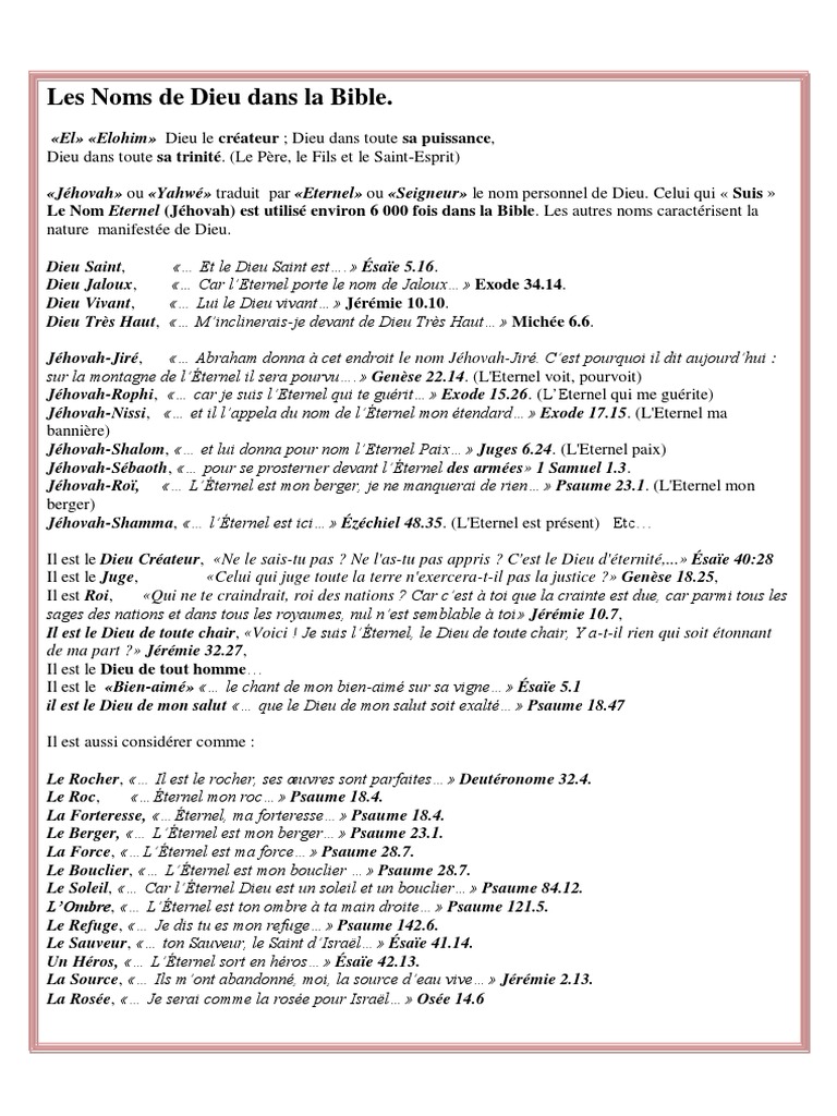 Noms de Dieu et leur Signification Biblique | PDF | Tétragramme ...