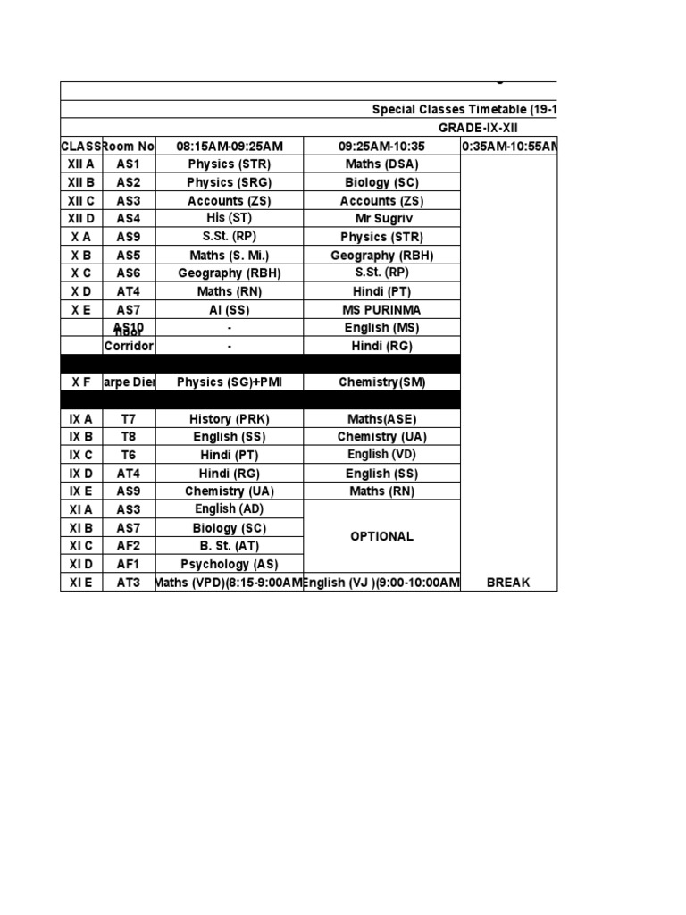 Timetable (19-12-22) | PDF