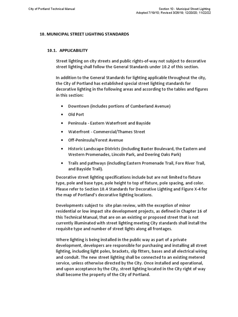 Municipal Street Lighting Standards City of Portland PDF Lighting Street Light