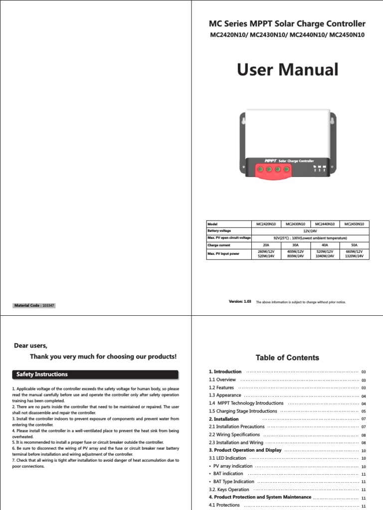 MC Series MPPT Charge Controller Manual | PDF | Solar Panel ...