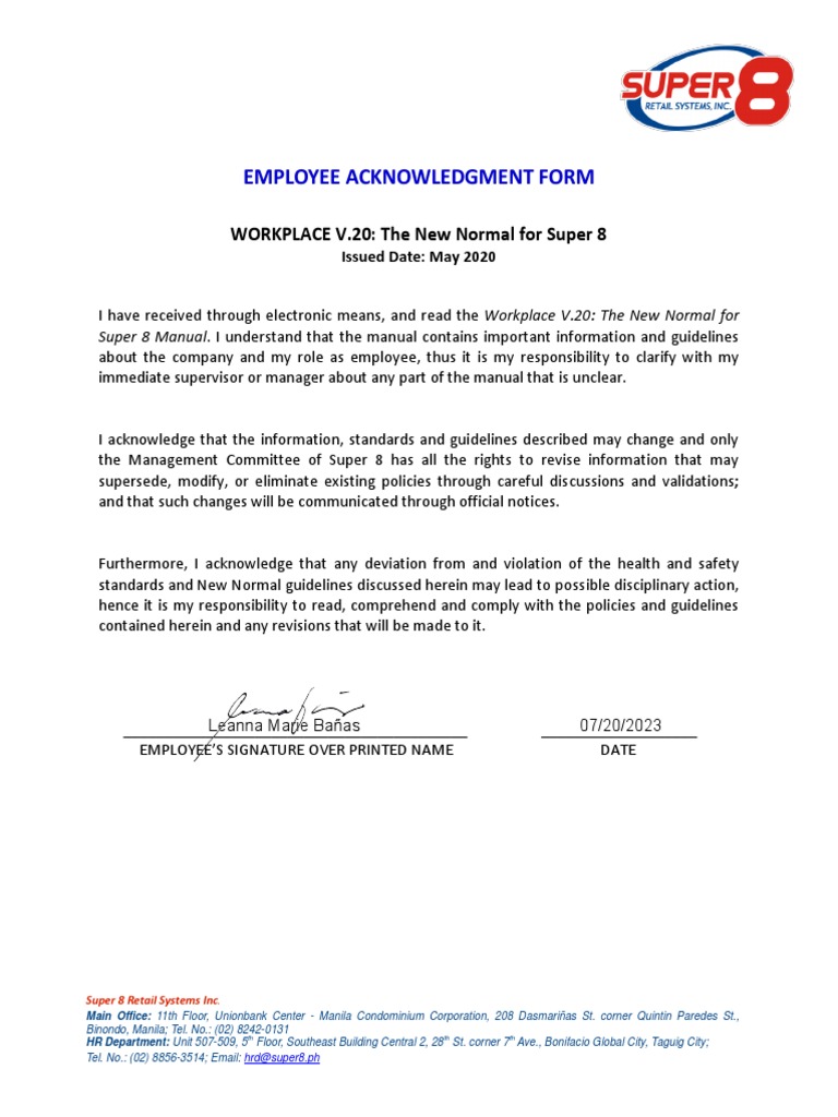 Employee Acknowledgment Form Template | PDF | Business