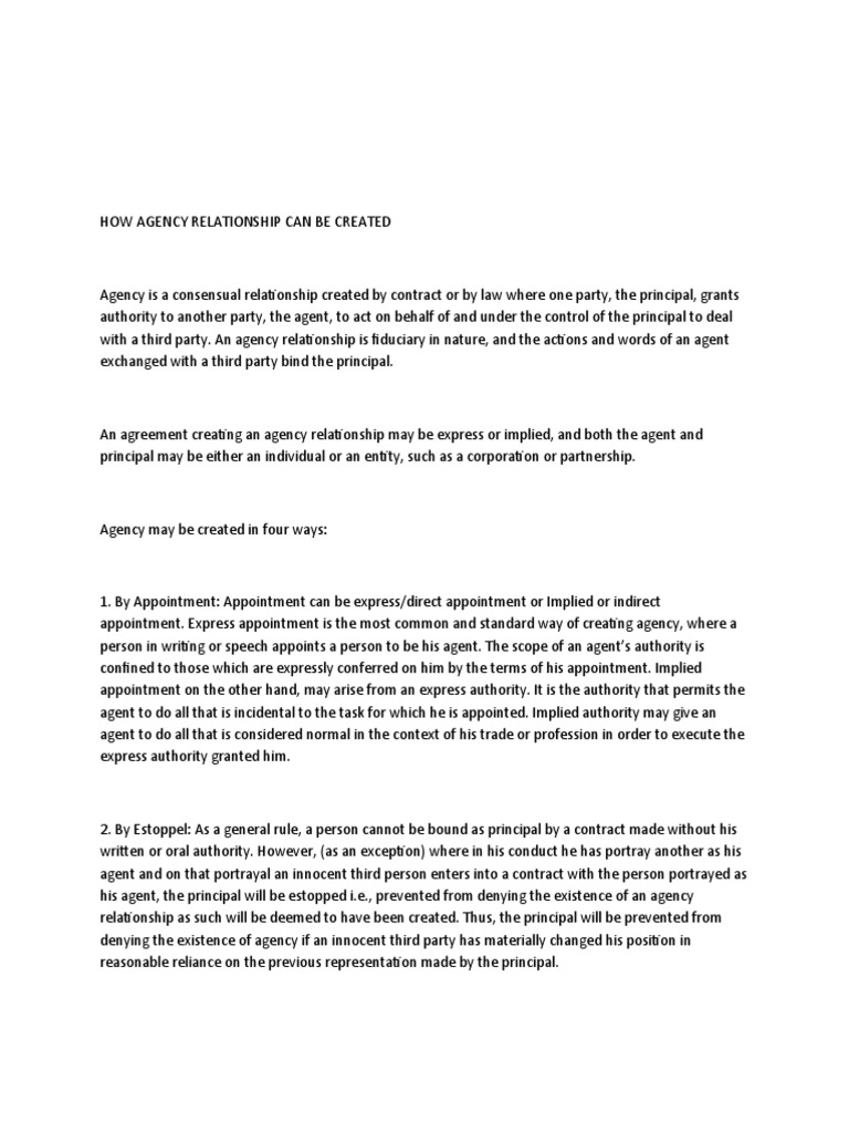How Agency Relationship Formed | PDF