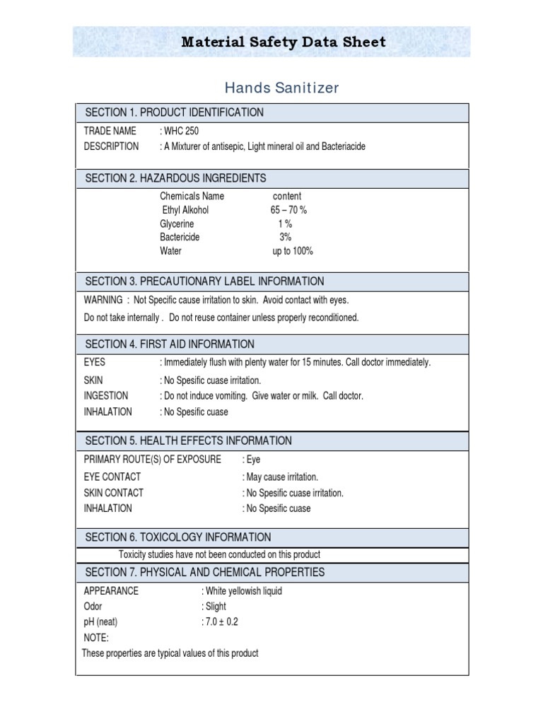 MSDS Hand Sanitizer PDF