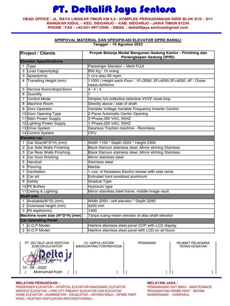 Elevator Specs for DPRD Building | PDF | Elevator | Door