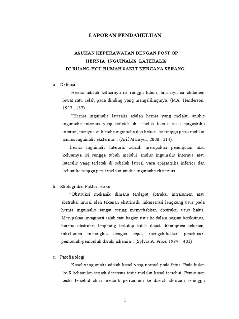 Laporan pendahuluan hernia inguinalis lateralis pdf