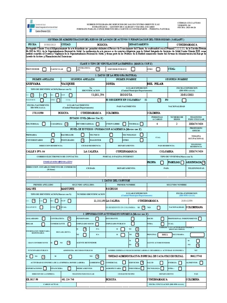 Formato para El Conocimiento Del Cliente o Contraparte - Persona ...