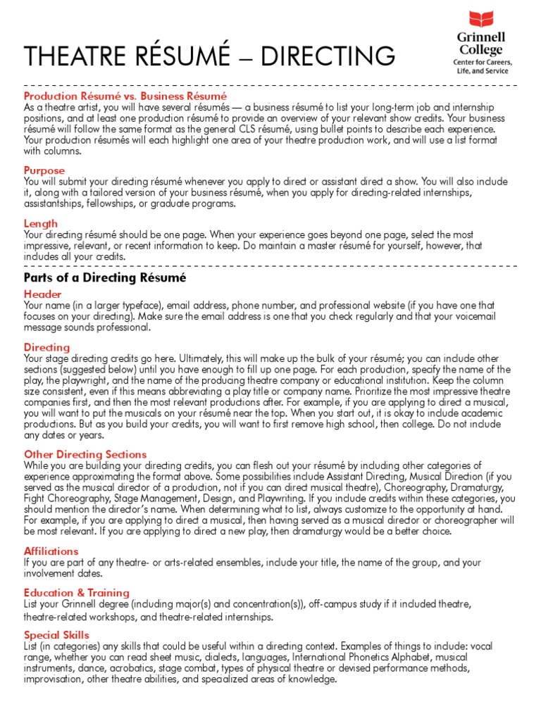 Image showcasing Theatre Resume Directing | PDF | Résumé | Entertainment