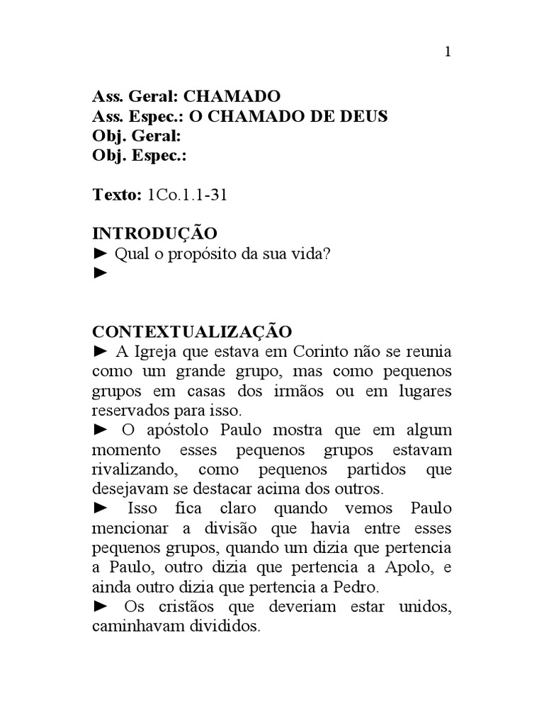 Sermão 1co.1.1-31 O Chamado de Deus | PDF