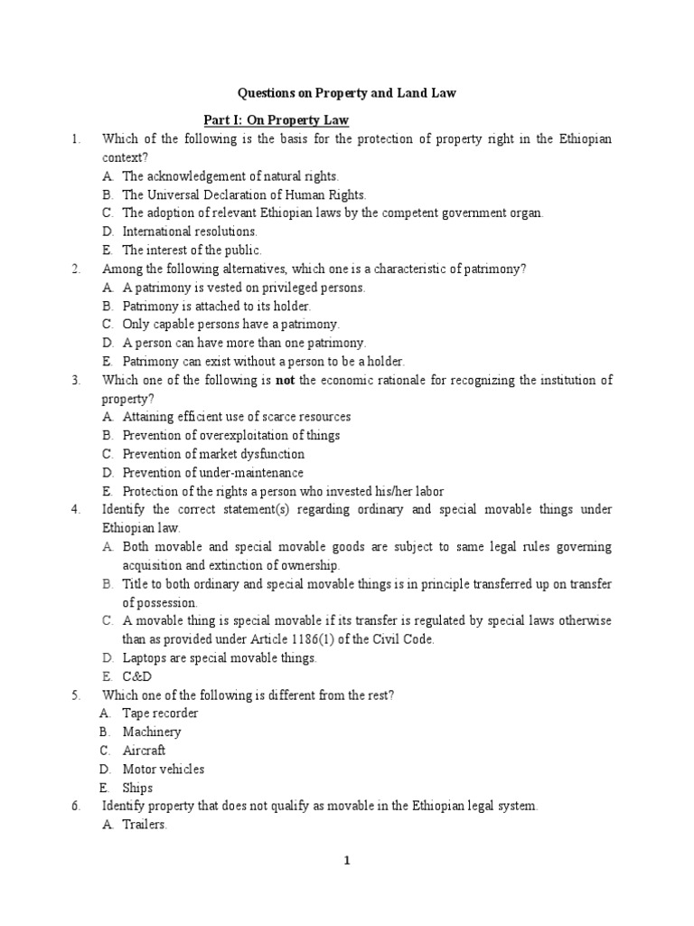 Property and Land Law Exam PDF Property Eminent Domain