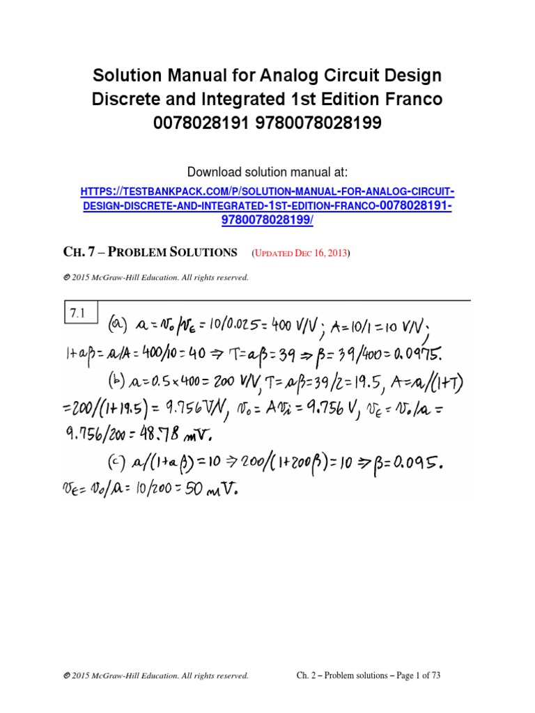 Analog Circuit Design Discrete and Integrated 1st Edition Franco