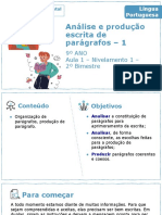 Análise e Produção Escrita de Parágrafos - 1: 9º ANO Aula 1 - Nivelamento 1 - 2º Bimestre