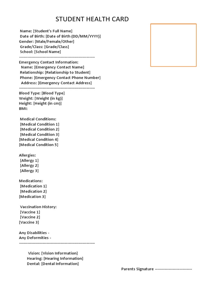 Student Health Card Template | PDF | Sports & Recreation | Self-Improvement