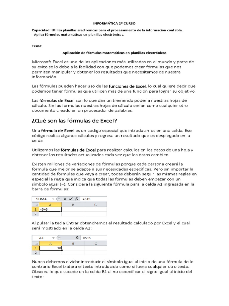 Fórmulas Básicas en Excel: Guía Práctica | PDF