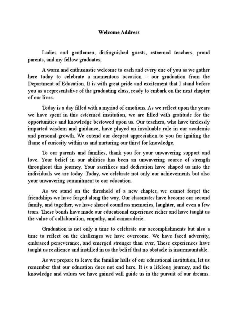 Welcome Address Pdf