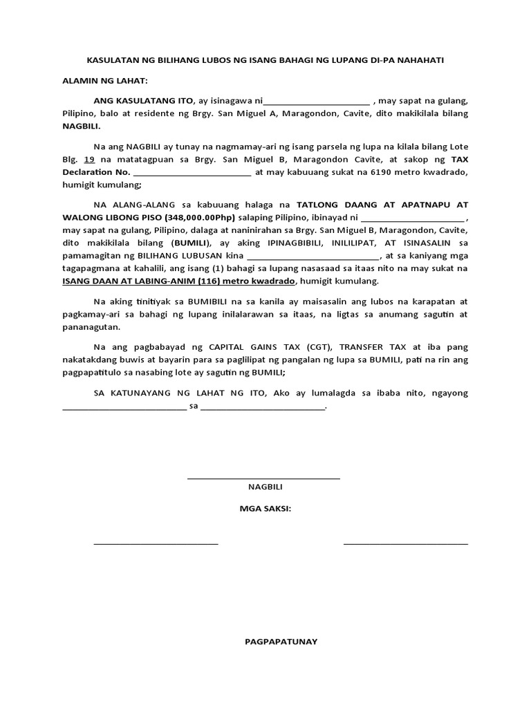 Deed of Sale Tagalog 1Bartolay PDF