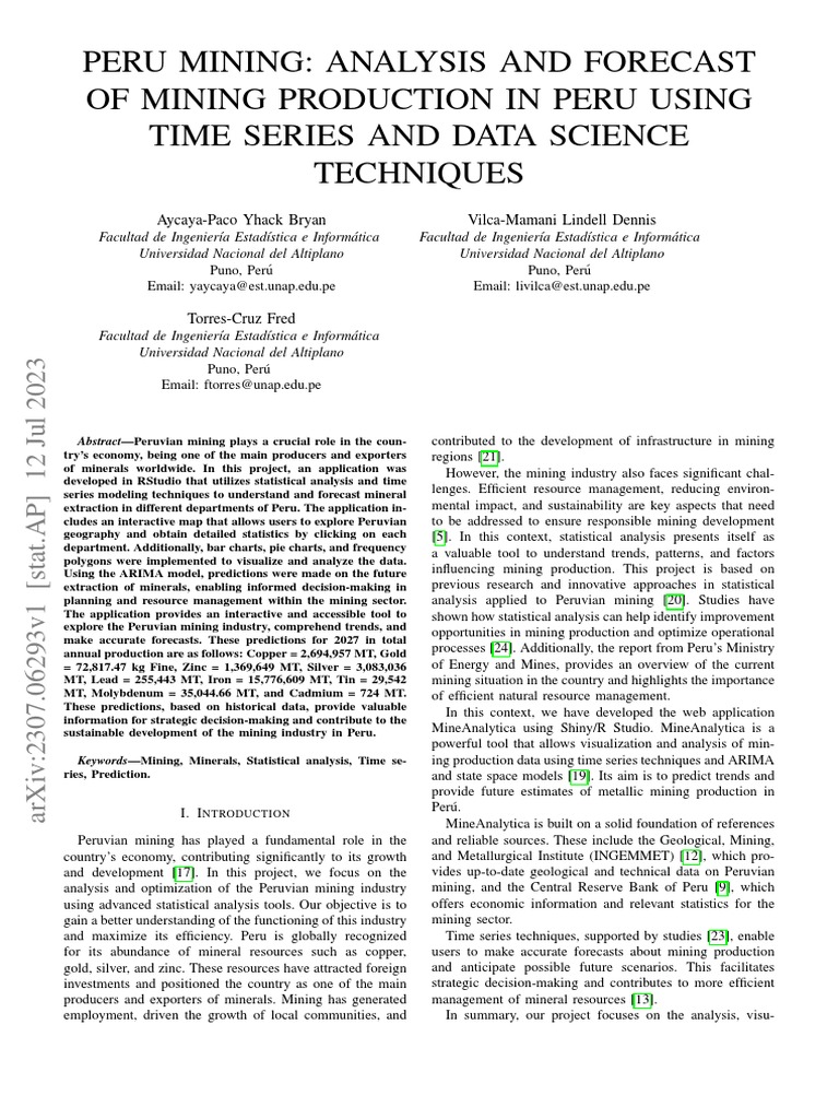 Peru Mining Analysis and Forecast of Mining Produc | PDF