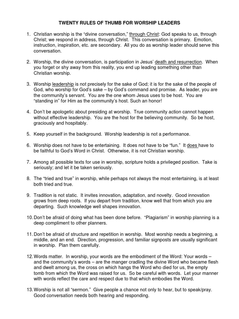 Rules For Leading Worship Flathead PDF