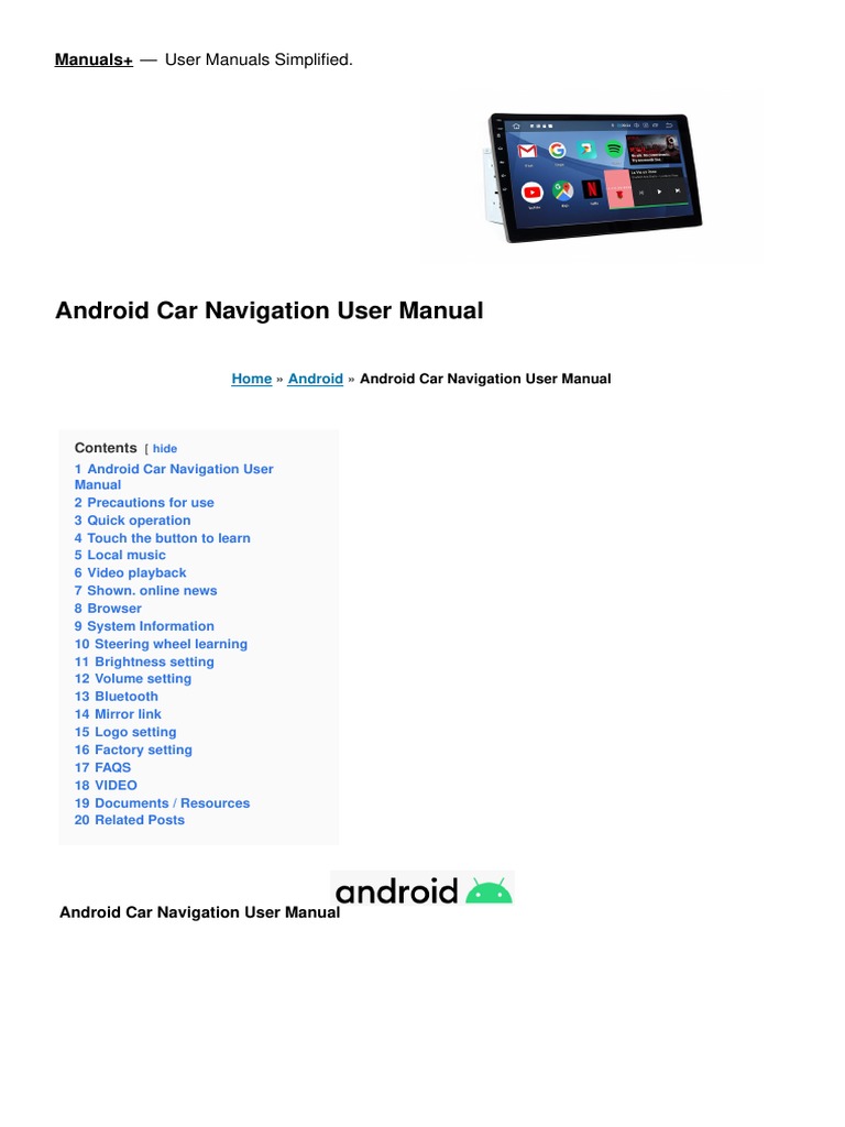 Android Car Navigation Manual | PDF