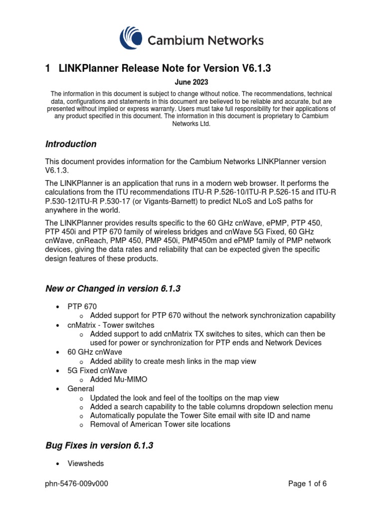 LINKPlanner V6.1.3 Release Notes | PDF | Software | Information And ...