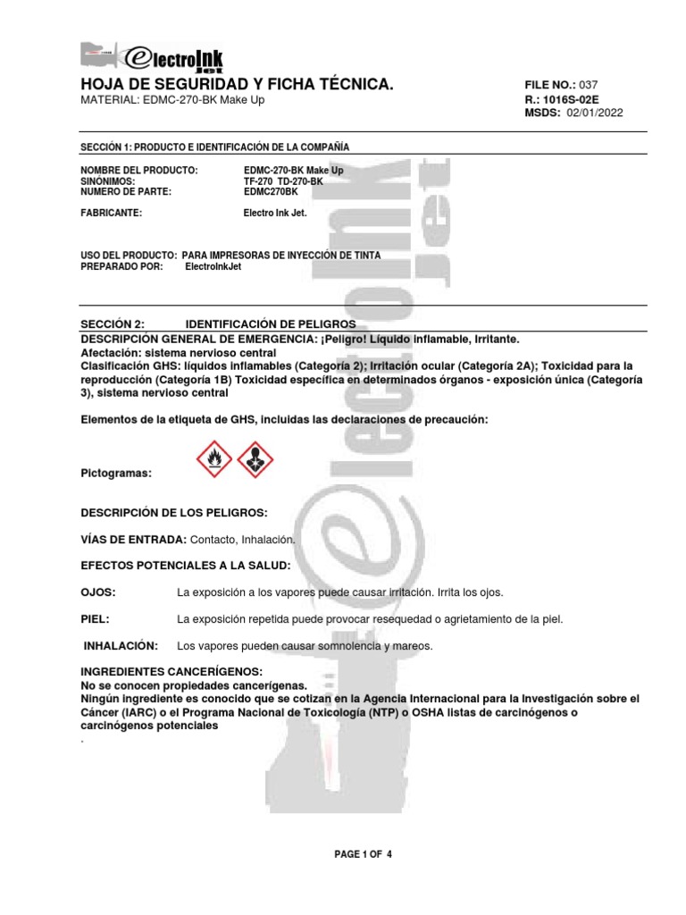 Edmc-270-Bk - MSDS 037S 02012022 | PDF
