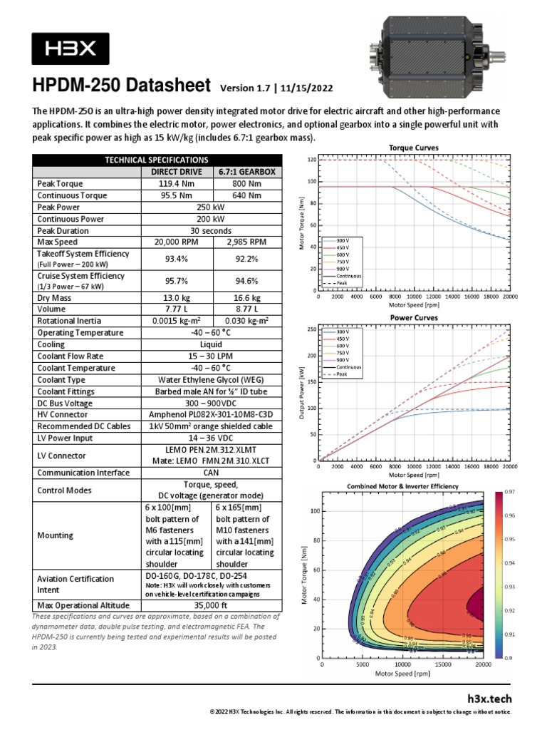 HPDM-250 Integrated Motor Drive Specs | PDF | Coolant | Electric Motor